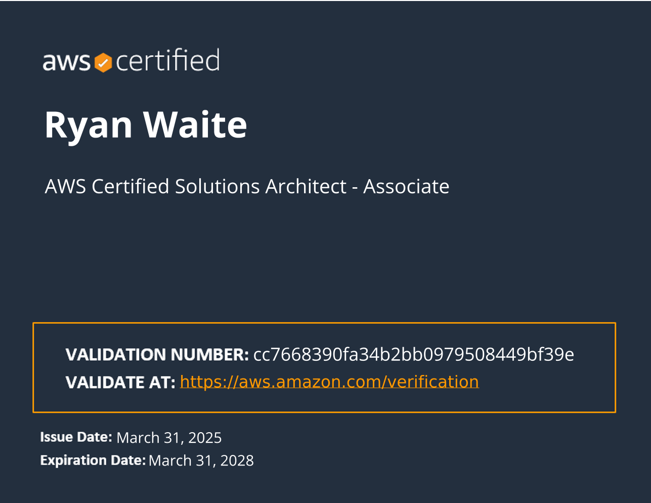 AWS Solutions Architect Associate certification