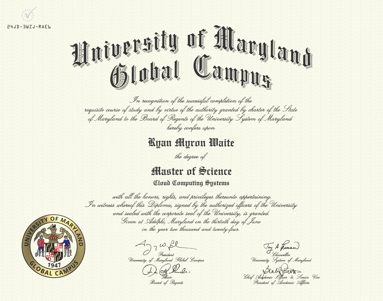Master of Science, Cloud Computing Systems diploma