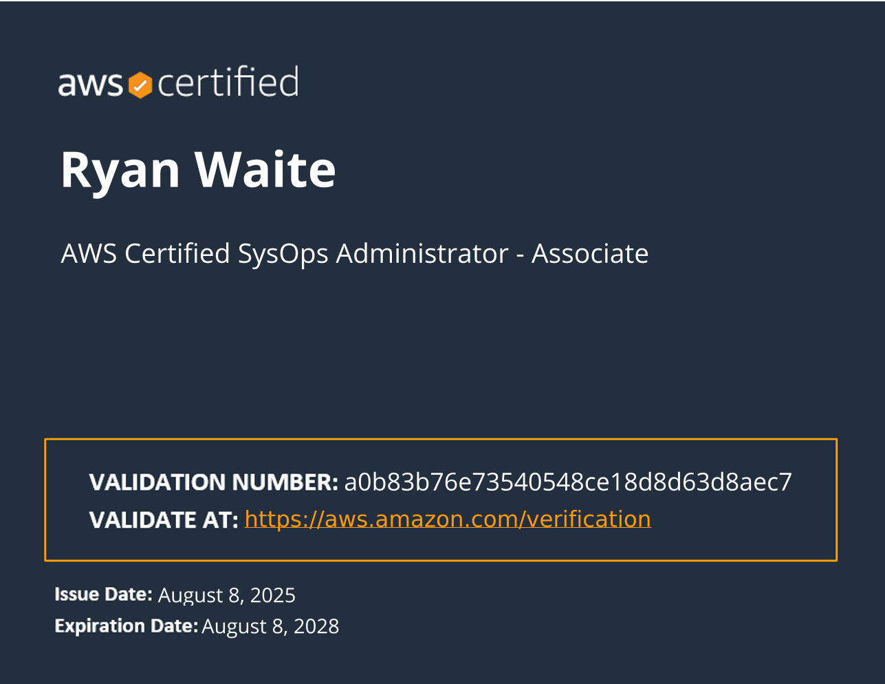 AWS SysOps Admin Associate certification